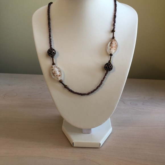 Handmade Plum Beaded Necklace with Copper Beads and Clear Beads - Picture 2 of 3